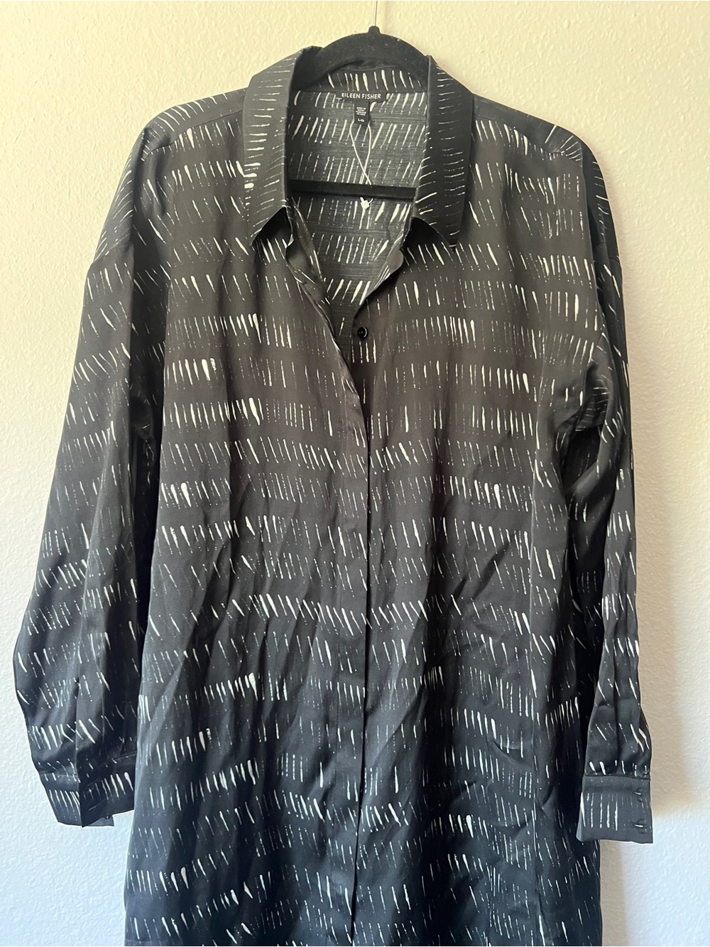 Eileen Fisher Silk Organic Cotton Black Printed Shirt Dress Large - Picture 4 of 9